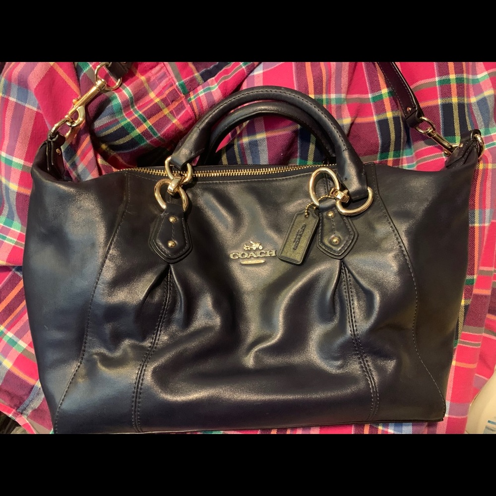 Coach dark navy leather purse